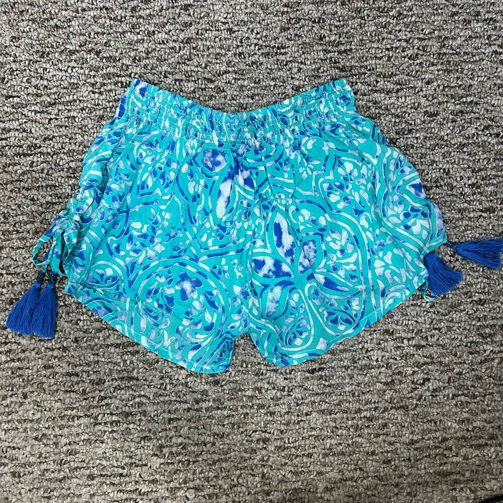 Anthropologie Tiare Hawaii Blue Patterned Women Shorts tassel - Picture 2 of 2